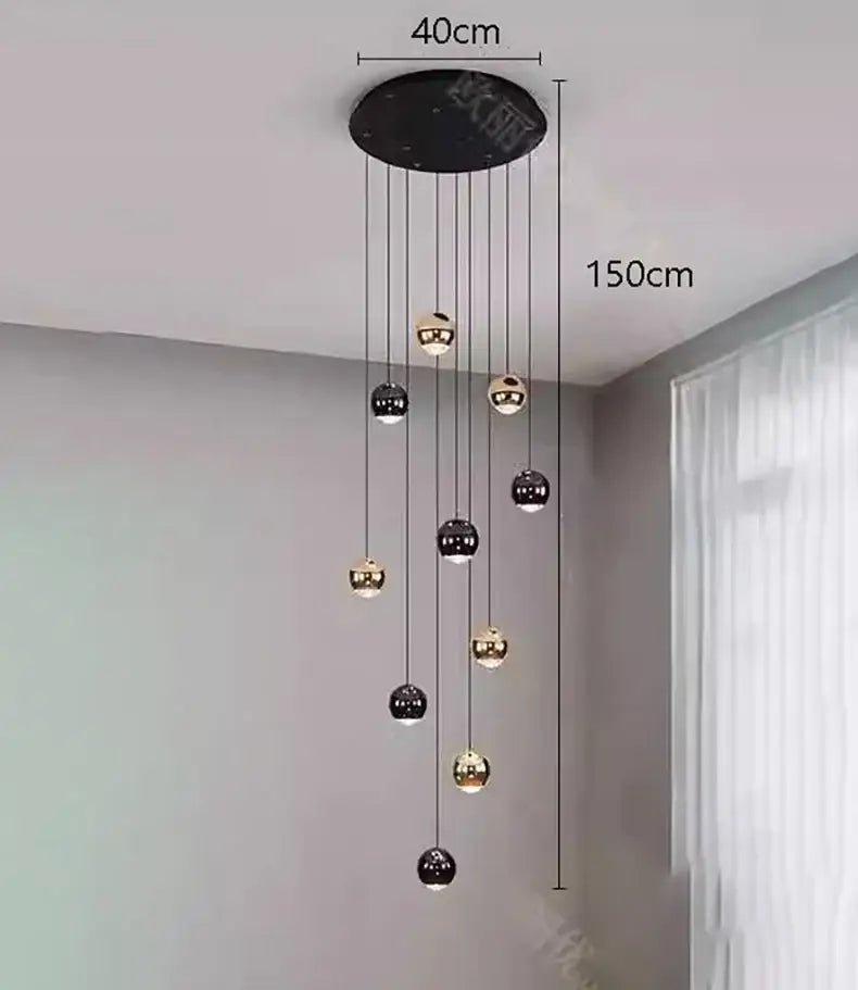 Modern black and gold spherical decorbites led ring pendant light with 40cm circular ceiling mount size diameter