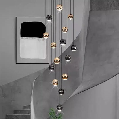 DecorBites™ LED ring pendant light with polished gold and black finishes and spherical heads size diameter for modern decor