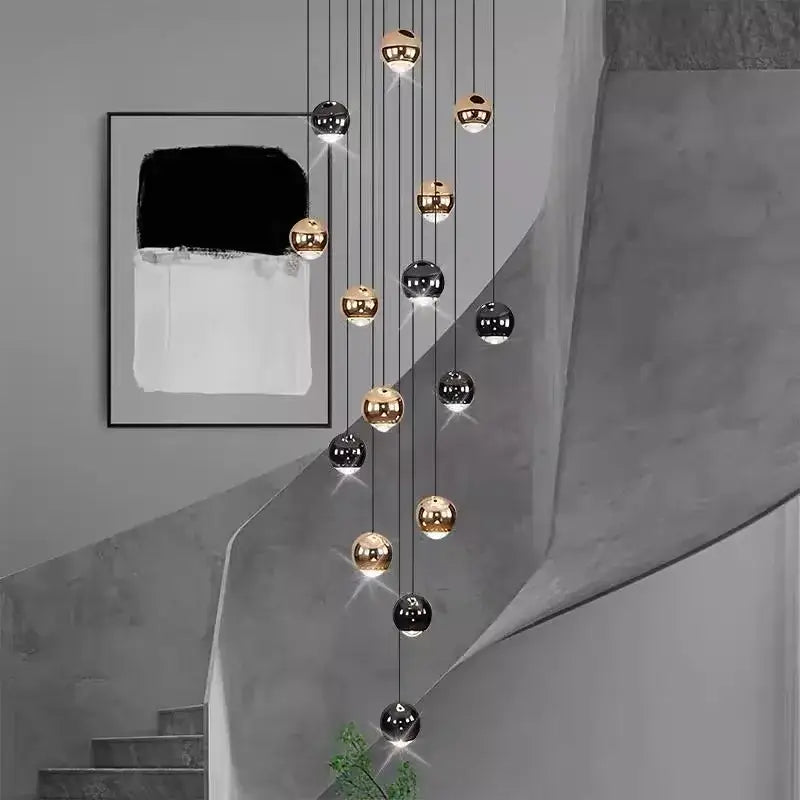 DecorBites™ LED ring pendant light with polished gold and black finishes and spherical heads size diameter for modern decor