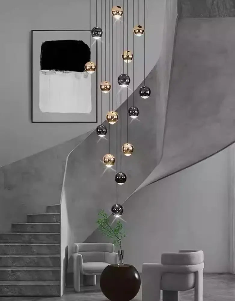 Decorbites™ led ring pendant light with polished gold and black spherical heads size diameter, ideal for modern home decor
