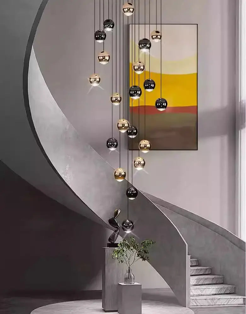 Decorbites™ led ring pendant light with black and gold spherical glass globes and adjustable heads size diameter