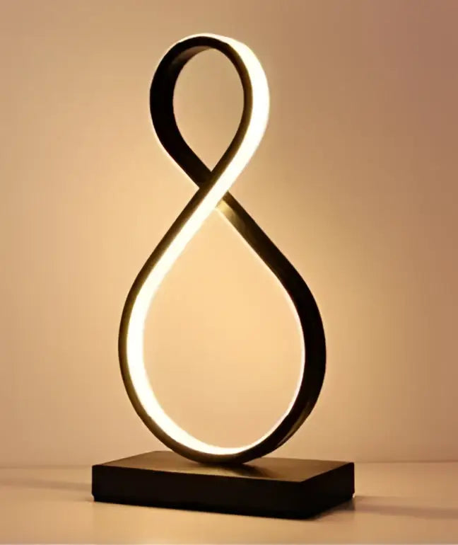 Decorbites led ring table lamp with modern infinity symbol design black frame and warm white led ring light