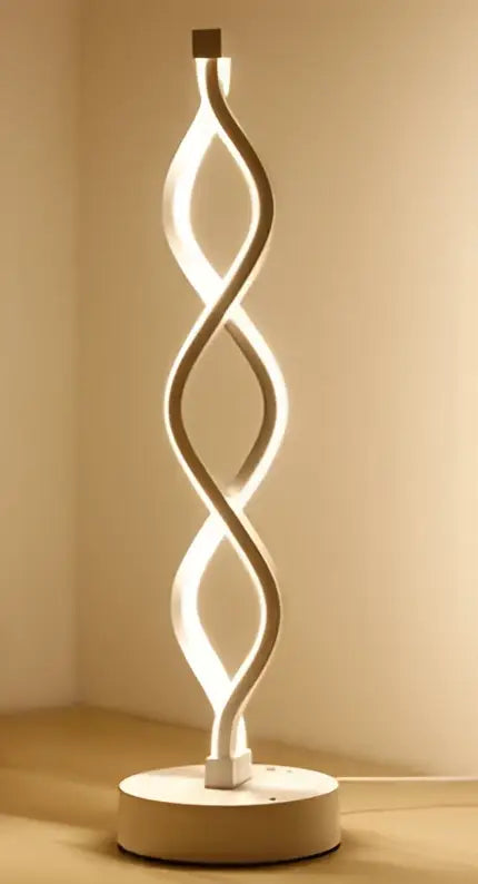 DecorBites™ led ring table lamp with twisted spiral design and warm white light for modern Nordic bedroom lighting