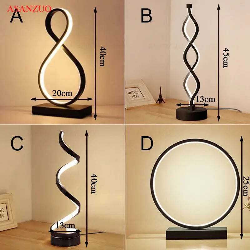 Modern black and white DecorBites™ led ring table lamps with sleek sculptural designs for nordic bedroom lighting