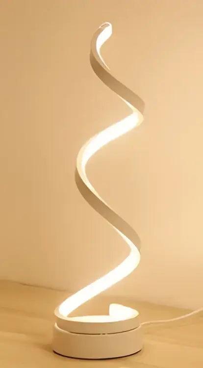 Decorbites™ led ring table lamp with sleek white acrylic spiral body and warm ambient lighting for modern bedrooms