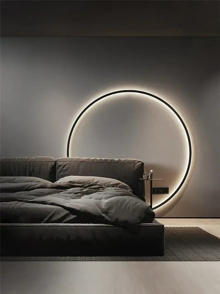 DecorBites™ led ring wall lamp with a sleek black frame and soft glowing illumination for minimalist decor