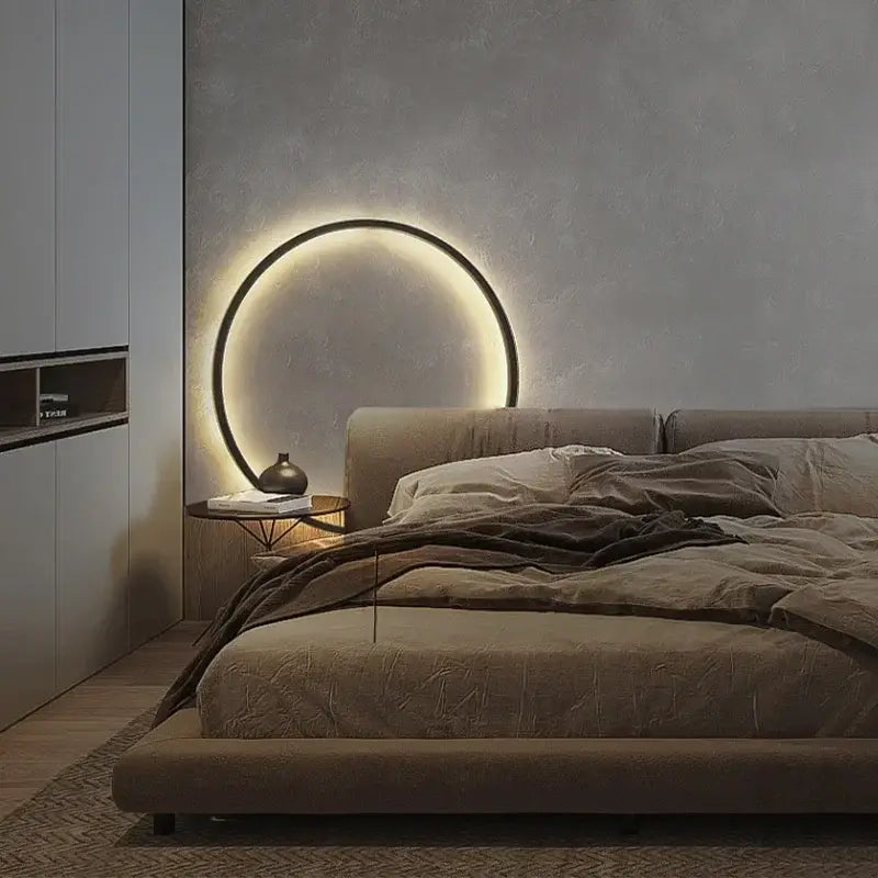 Decorbites™ led ring wall lamp with a sleek black frame and warm ambient glow for modern indoor lighting