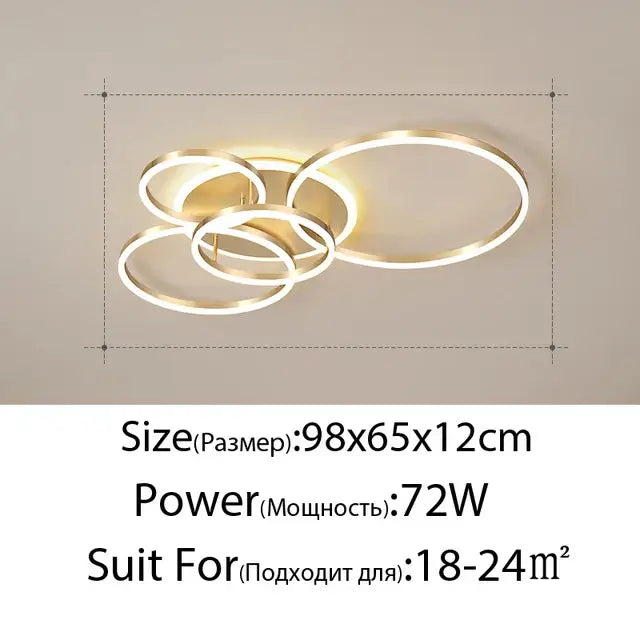 Modern gold-finished decorbites™ led rings ceiling light with overlapping circular rings for dimmable living room lighting