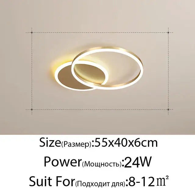 Modern gold-finished decorbites™ led rings ceiling chandelier with overlapping rings and warm dimmable glow for living rooms