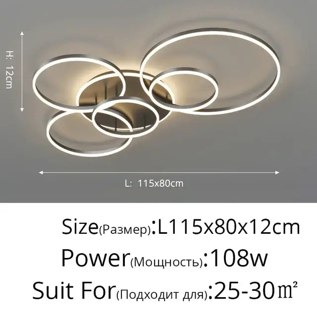 Modern silver-toned decorbites led rings ceiling chandelier with overlapping circular rings for living room lighting