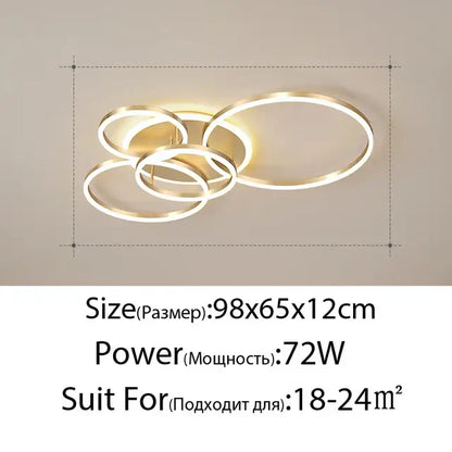 Modern gold-finished DecorBites™ led rings ceiling chandelier with overlapping circular rings for decorative living room use