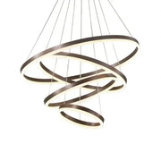 Modern dark bronze decorbites led rings ceiling chandelier featuring multiple interlocking glowing rings for home decor