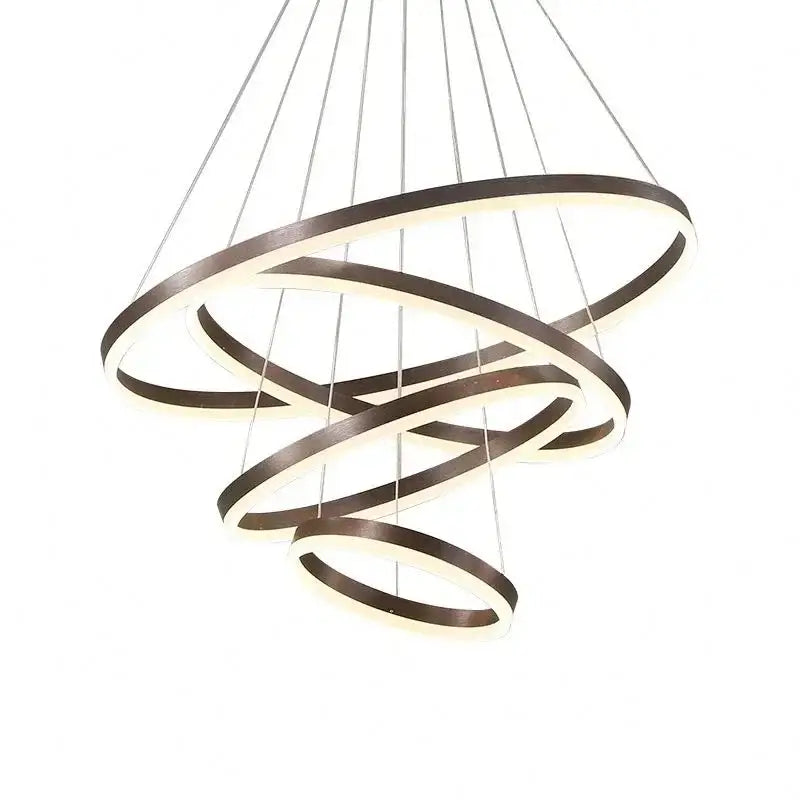 Modern dark bronze decorbites led rings ceiling chandelier featuring multiple interlocking glowing rings for home decor