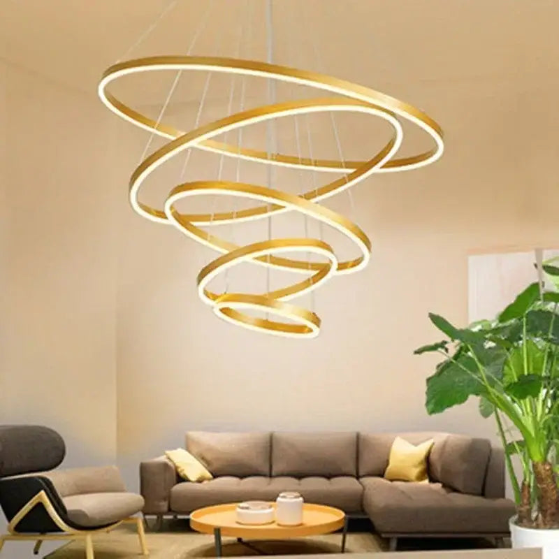 DecorBites™ golden led rings ceiling chandelier with interlocking rings for modern home decoration