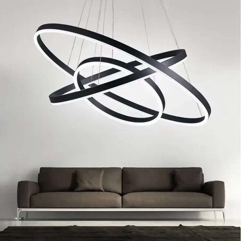 Decorbites™ black and white led rings ceiling chandelier with interlocking circular rings for modern home decoration