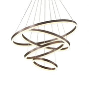 Modern DecorBites™ led rings chandelier with interlocking matte bronze rings softly glowing for living and dining rooms