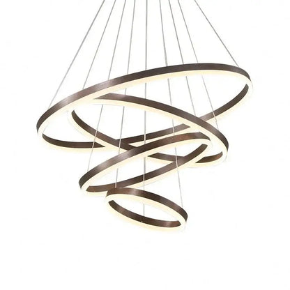 Modern DecorBites™ led rings chandelier with interlocking matte bronze rings softly glowing for living and dining rooms