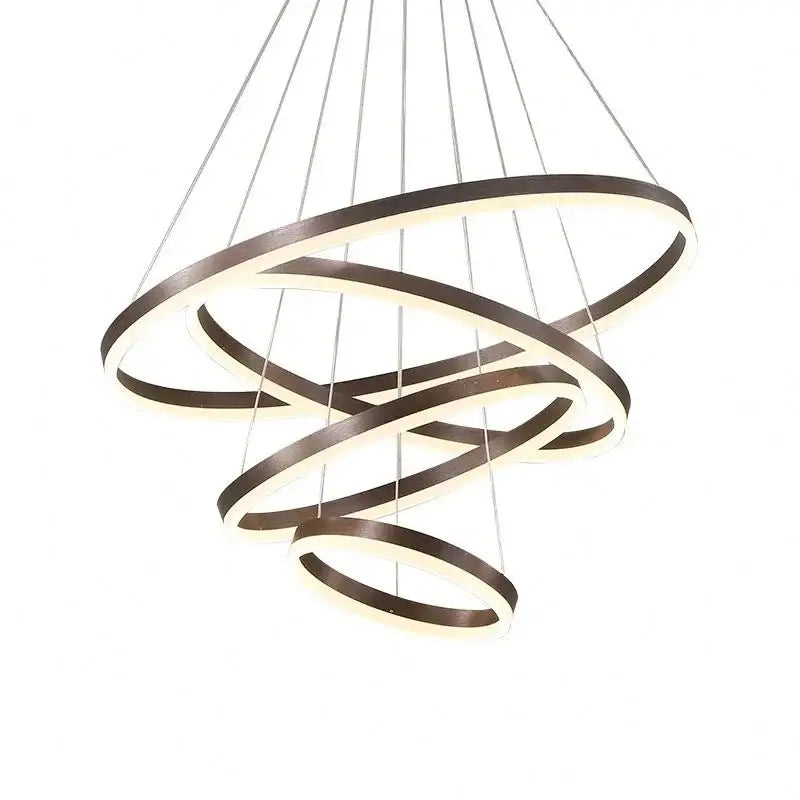 Modern DecorBites™ led rings chandelier with interlocking matte bronze rings softly glowing for living and dining rooms