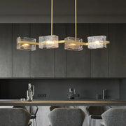 Decorbites™ led ripples glass chandelier with four gold-toned textured glass cubes for modern luxury lighting