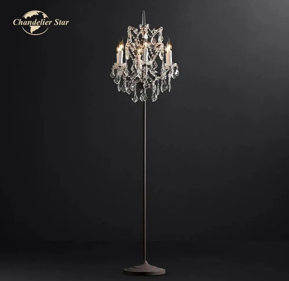 Elegant decorbites™ led rococo crystal iron floor lamp chandelier with dark metal stand and candle-style bulbs