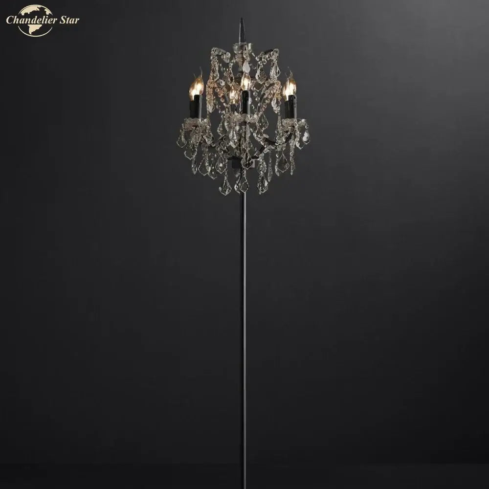 DecorBites™ led rococo crystal iron floor lamp with black metal stand and hanging glass prisms modern chandelier design