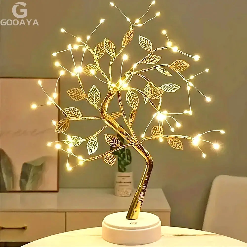 Decorbites™ golden tree fairy led lamp with intricate leaf designs and warm glowing lights for christmas tree decor