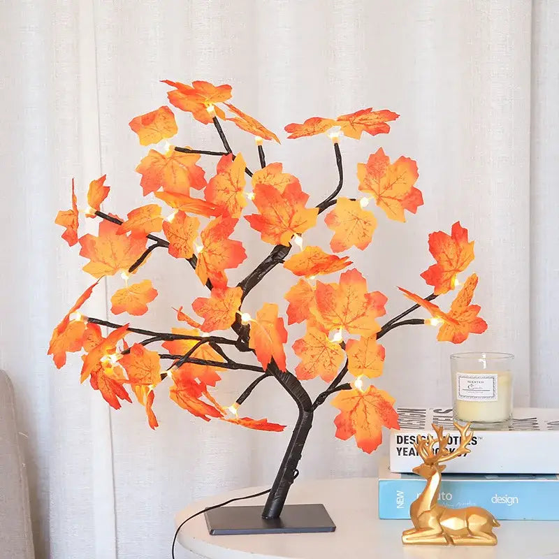 Decorbites™ led christmas tree fairy lamp with glowing orange and yellow maple leaves on black branches for home decor