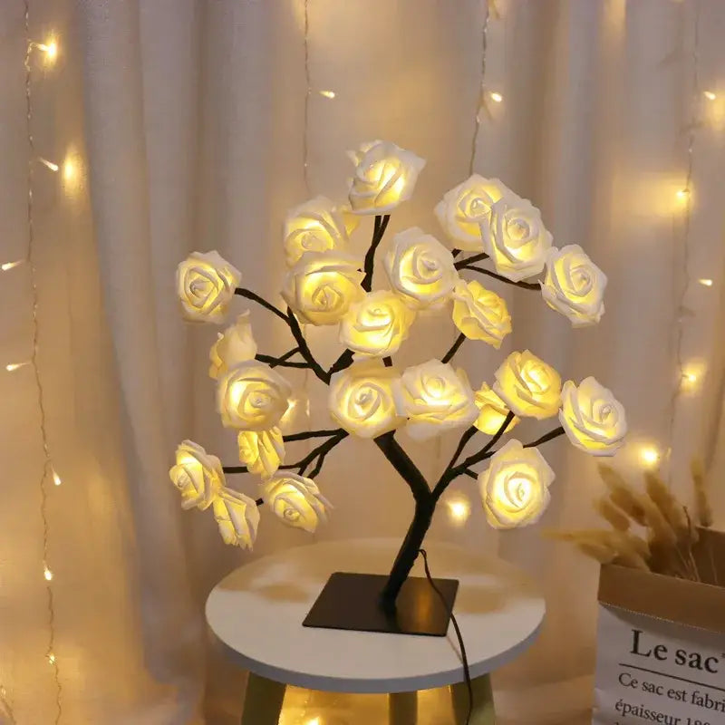 Decorbites™ led white rose tree lamp with black branches and square base usb powered for home decor and parties