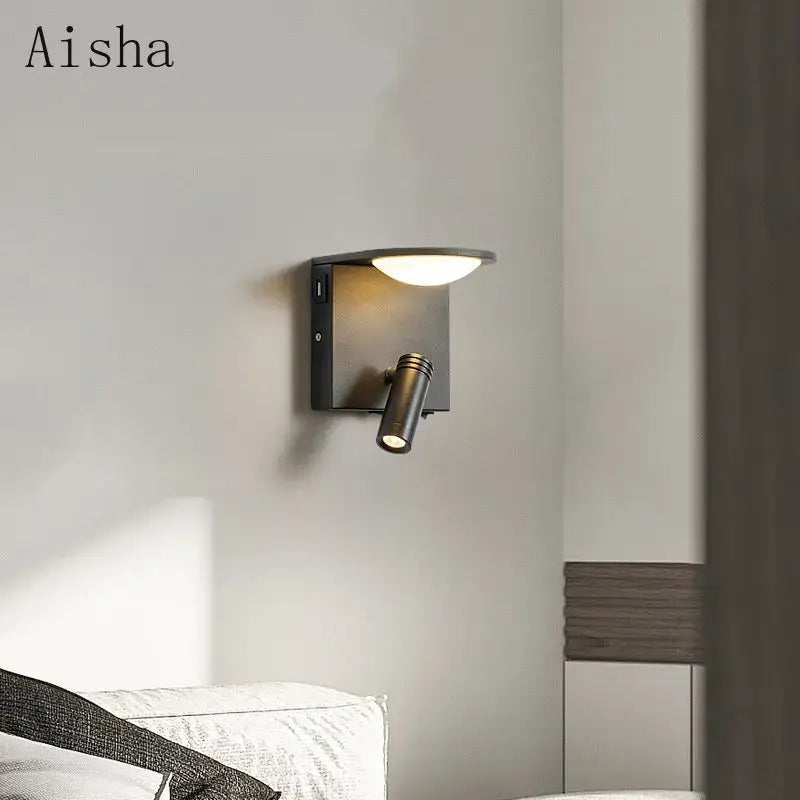 Modern black led rotary square wall lamp with sleek minimalist design and adjustable spotlight for home use