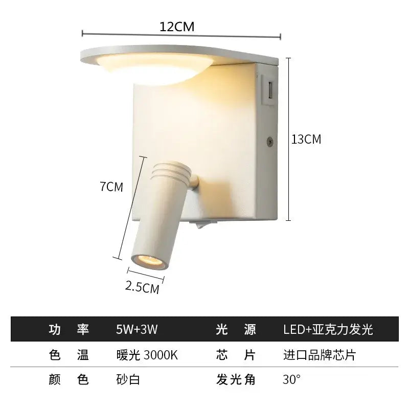 Modern white DecorBites™ led rotary square wall lamp with adjustable cylindrical spotlight and warm 3000k lighting