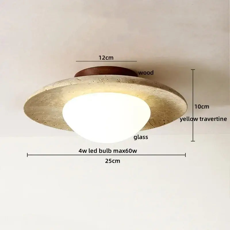 DecorBites™ led rotatable ceiling lamp with yellow travertine shade wood base and white glass diffuser in Nordic modern style