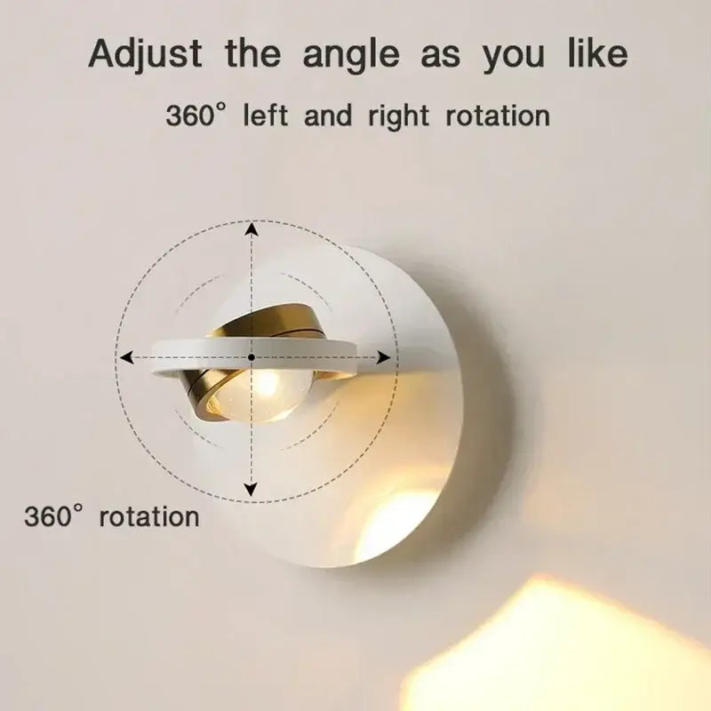 Modern white and gold decorbites™ led rotatable wall lamp with 360-degree rotation for bedroom and living room use