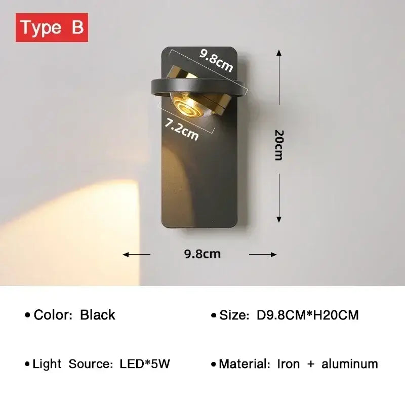 Black DecorBites™ led rotatable wall lamp made of iron and aluminum with 5w light for modern indoor use