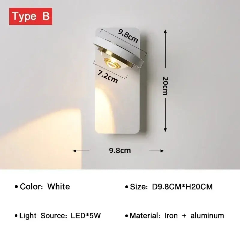 White led rotatable wall lamp with sleek modern design made of iron and aluminum for bedroom and living room use