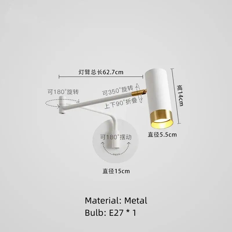 Decorbites led rotatable wall lamp white and gold metal sconce with adjustable arm for task lighting