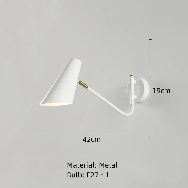 White metal wall lamp with conical shade and gold-toned joint from DecorBites™ led rotatable wall lamp collection