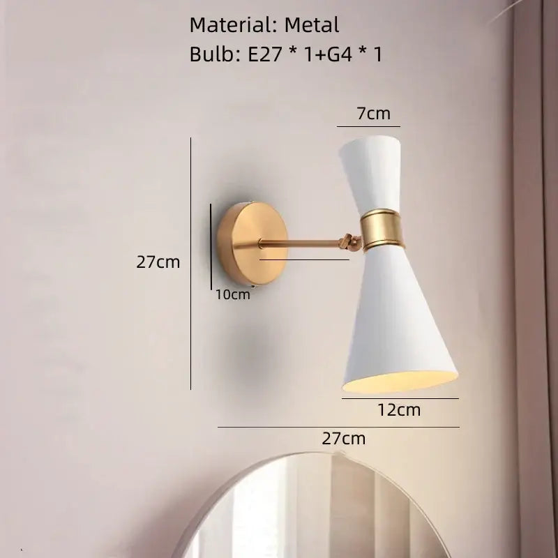 White conical wall lamp with gold metal arm and base in decorbites led rotatable wall lamp sconce design