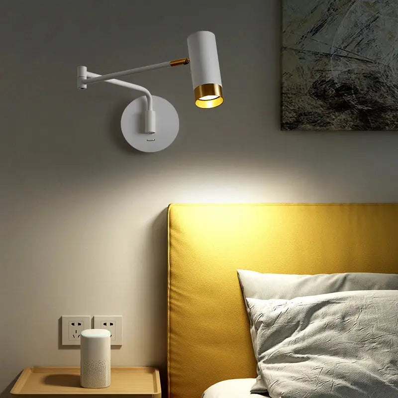 White and gold metal decorbites led rotatable wall lamp with adjustable arm and modern design for reading use