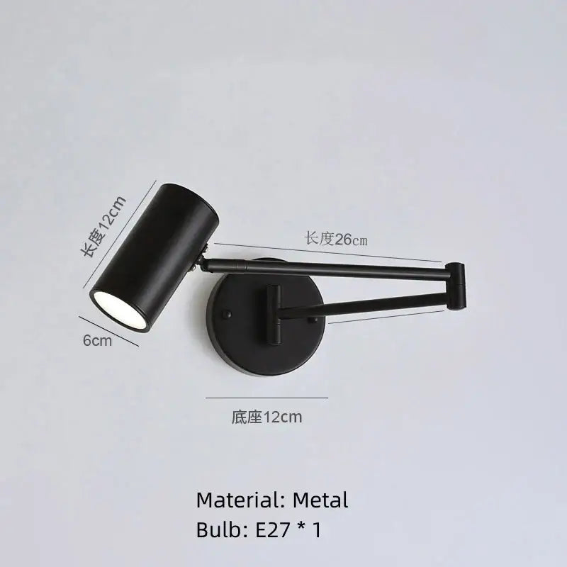 Black metal wall lamp with adjustable cylindrical head and articulated arm in decorbites™ led rotatable wall design