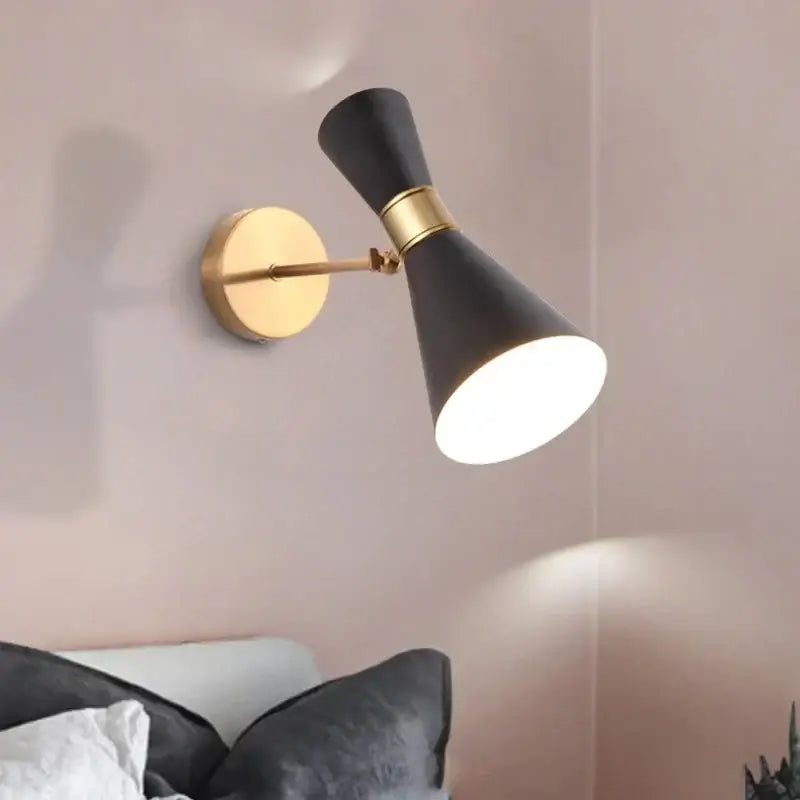Decorbites™ led rotatable wall lamp black metal sconce with gold base and adjustable arm for directional lighting