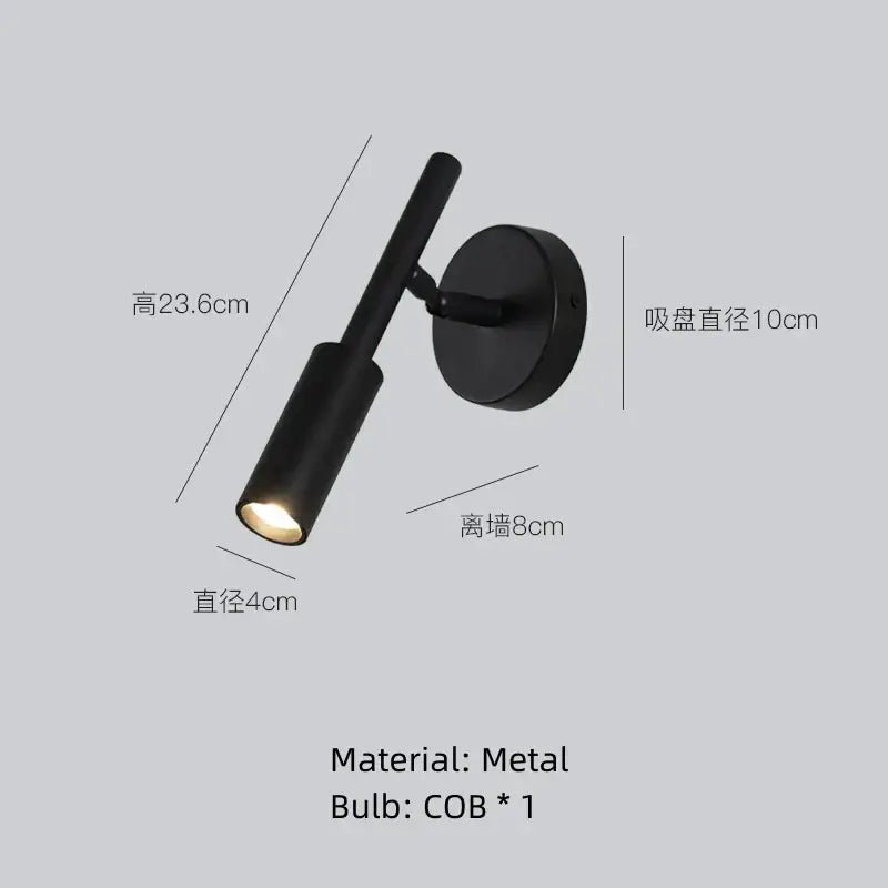 Black metal wall lamp with cylindrical head and adjustable arm in decorbites led rotatable wall lamp design