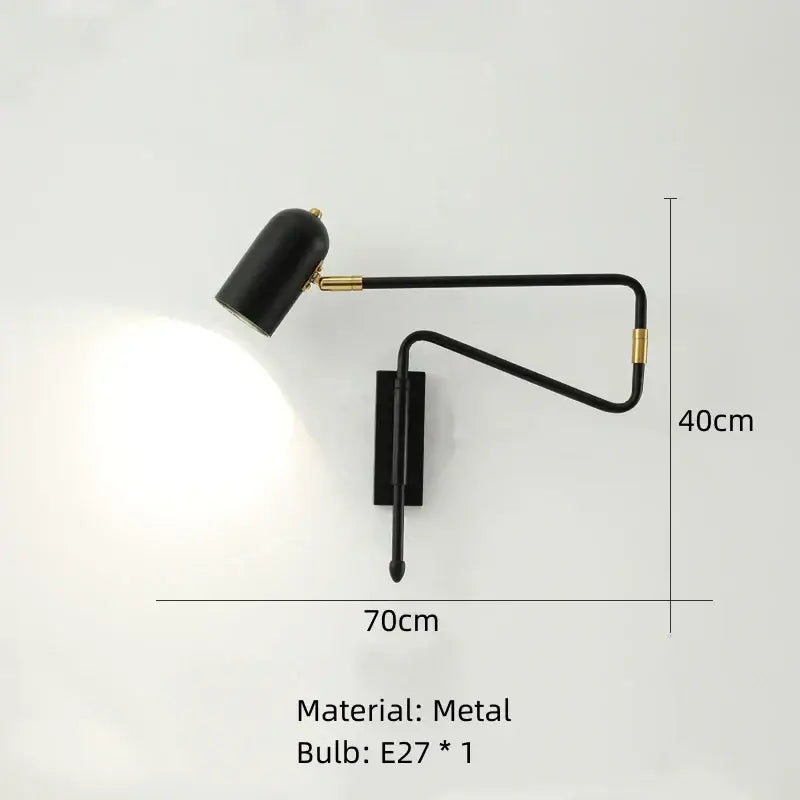 Black metal wall lamp with gold accents and flexible articulated arm led rotatable wall lamp decorbites