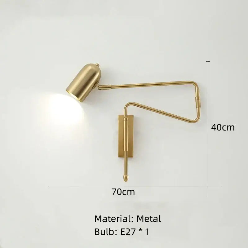 Brass-finished adjustable wall lamp with articulated arm and cylindrical head featured in decorbites led rotatable wall lamp collection
