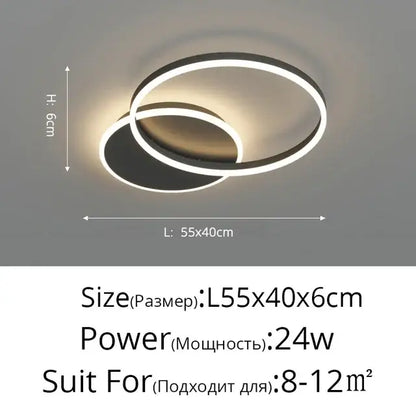 Decorbites™ led round ceiling chandelier in black and white with minimalist circular rings design for modern spaces