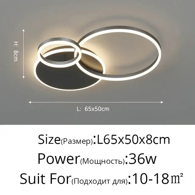 Decorbites led round ceiling chandelier with two interlocking metallic rings and integrated led lighting for modern spaces