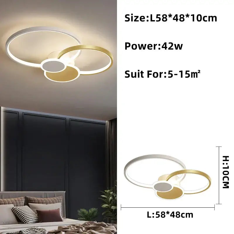 DecorBites™ modern ceiling chandelier with white and gold interlocking rings led round ceiling light for living rooms
