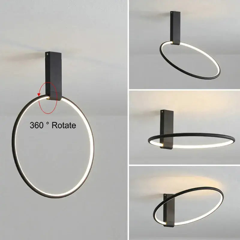 Modern black led round ceiling lamp with 360 degree rotation made of metal aluminum by decorbites