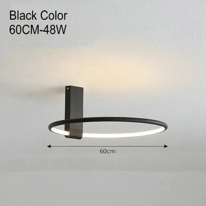Black circular led round ceiling wall light with sleek modern design 60cm diameter metal aluminum DecorBites™
