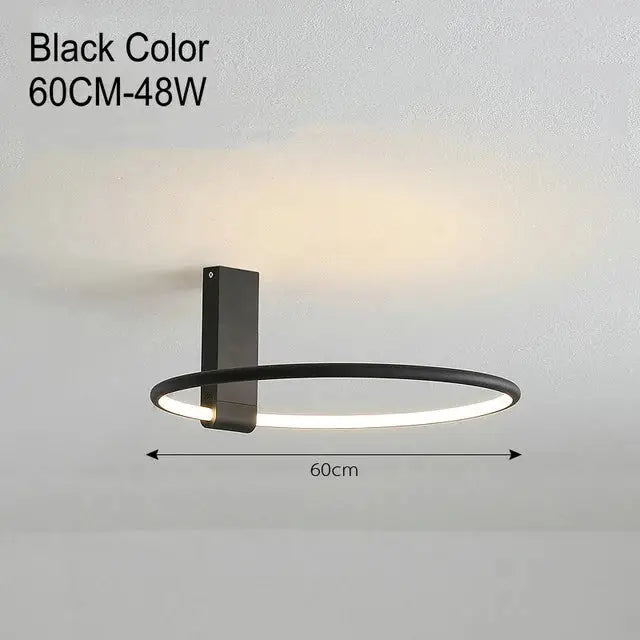 Black circular led round ceiling wall light with sleek modern design 60cm diameter metal aluminum DecorBites™