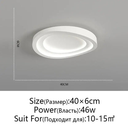 Modern white led round ceiling lamp with sleek oval layered rings and remote control dimming for indoor lighting